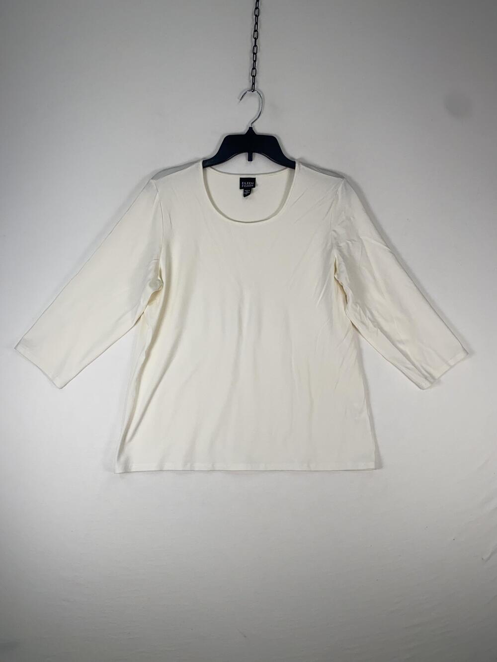 Eileen Fisher T-shirt Womens Large White 3/4 Sleeve Scoop Neck Stretch Top